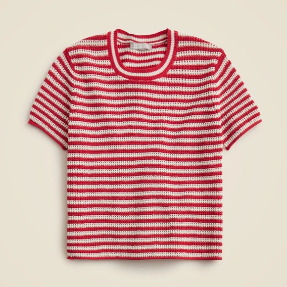 New JCREW Size S Crewneck T-Shirt Sweater in Stripe Linen Red Multi $89 CJ407 - Picture 4 of 7